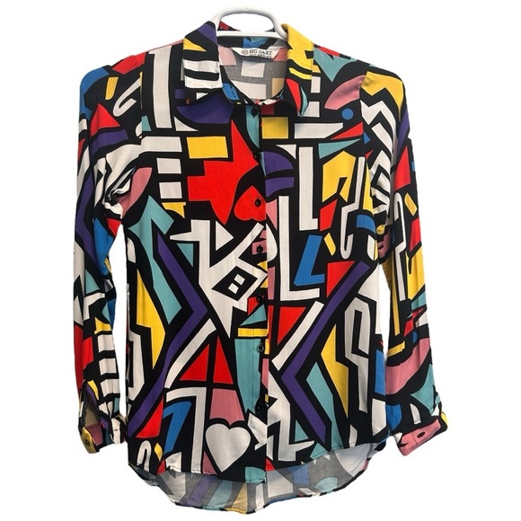 Big Dart Colorful Abstract Lightweight Button Up Wearable Art Top Shirt Size 6 - Picture 3 of 8